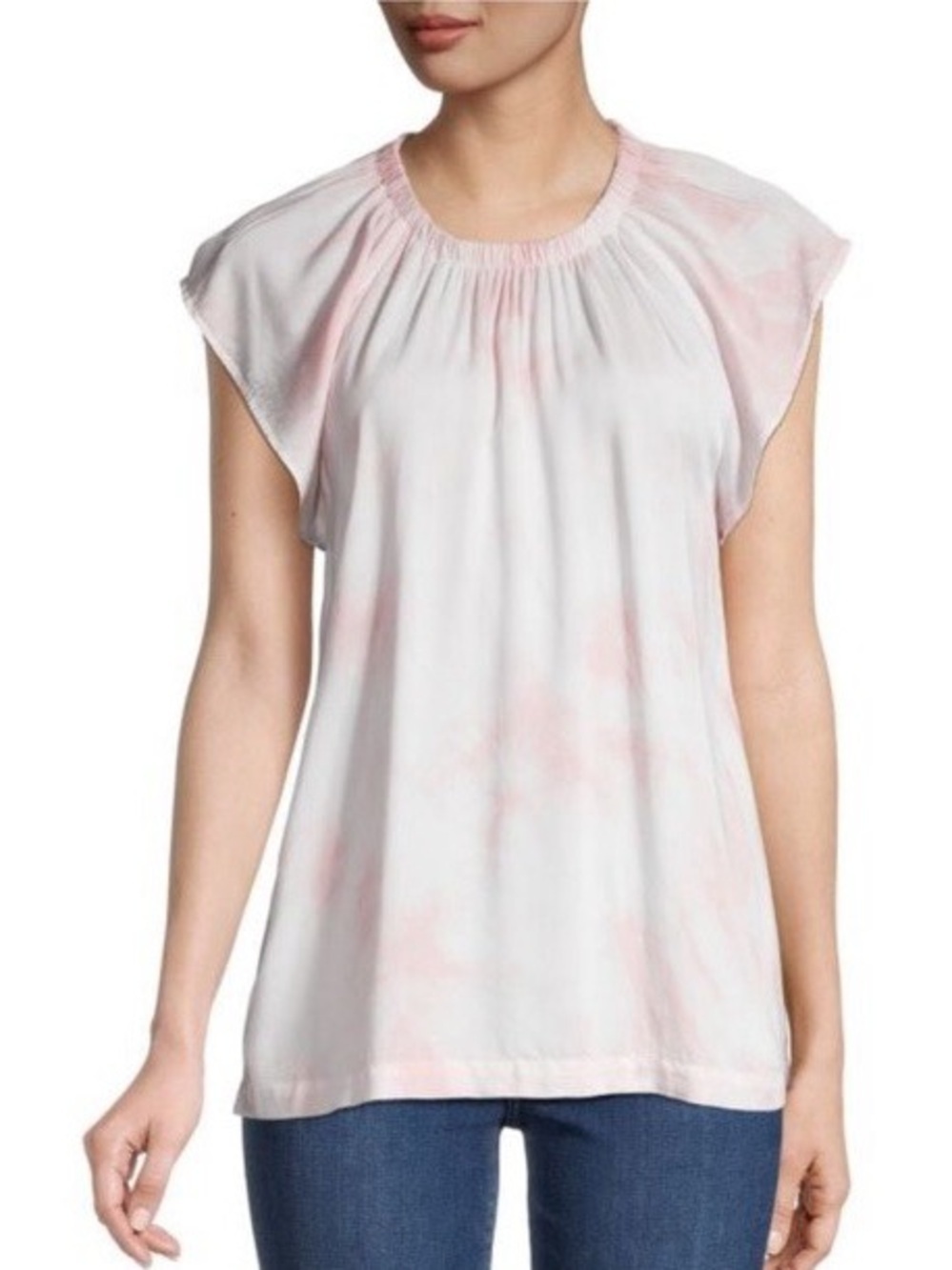Anthropologie Cloth&Stone Banded Lux Dye TopLight Pink Flutter Sleeve Large New